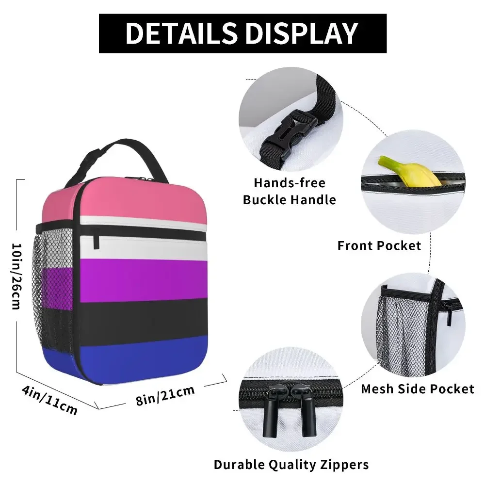 Gender Fluid Fluidity Pride Insulated Lunch Bags Lunch Container Portable Cooler Thermal Bento Box Travel