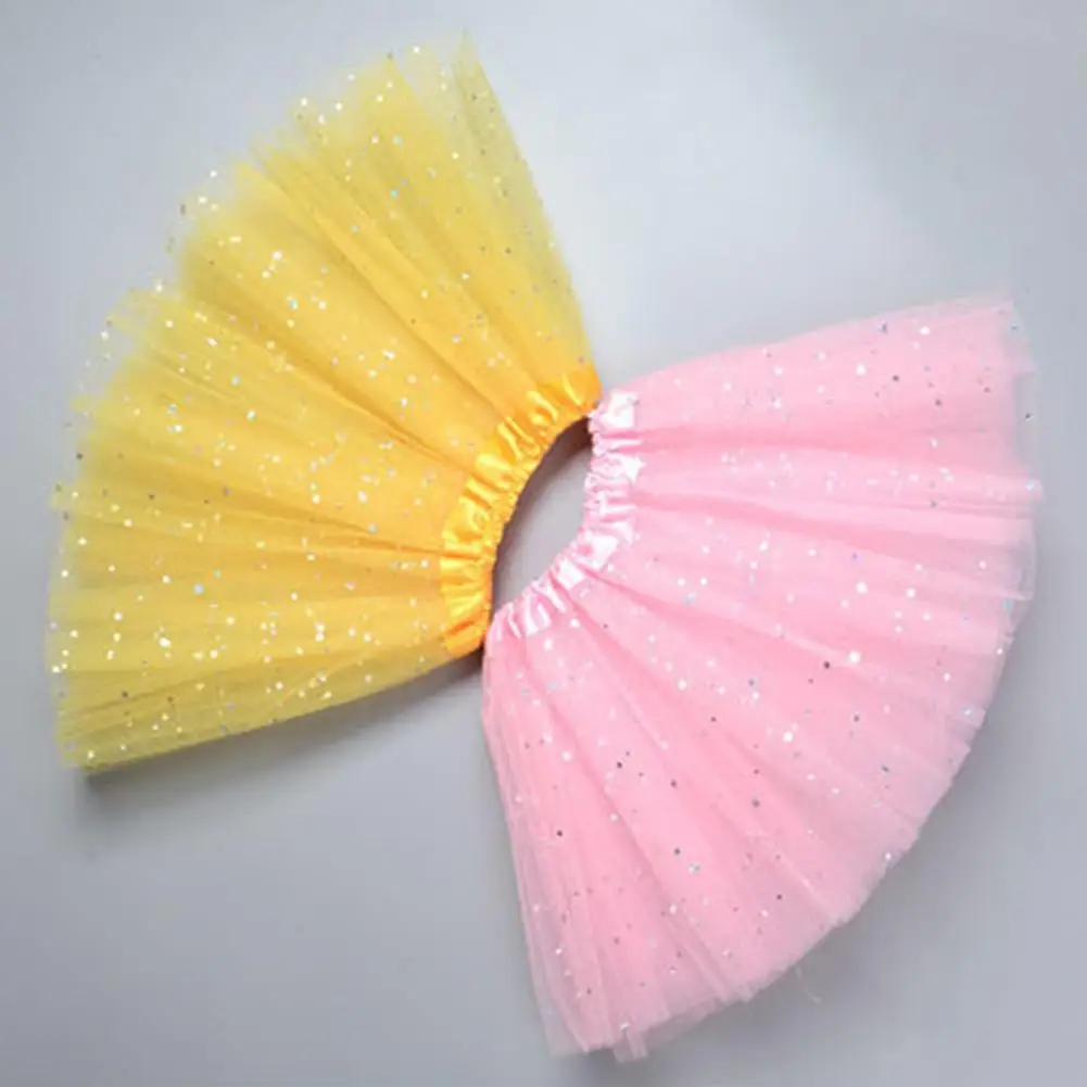 Sparkling Star Sequins Girl Skirt Multi-layered Mesh Kids Mini Tulle Skirt Elastic Waist Underskirt Ballet Skirt Party Costume