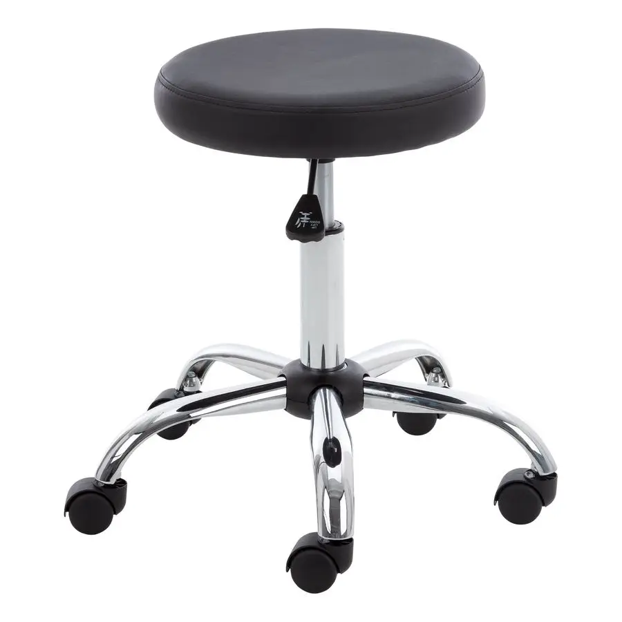 AdjustableHeight Chrome Plated Mobile Medical Stool w Extra Padding, Black