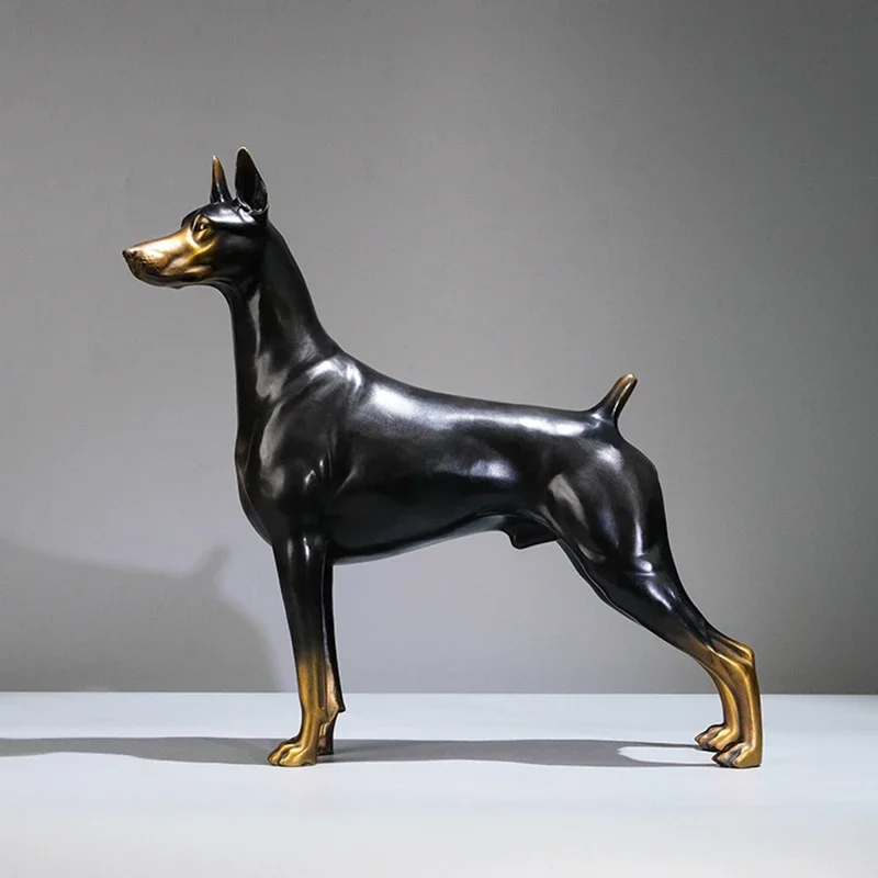 Brass Doberman Dog Sculpture Ornaments Animal Handicraft Decors Statue Nordic Home Decoration Accessories Luxury Tabletop Decor