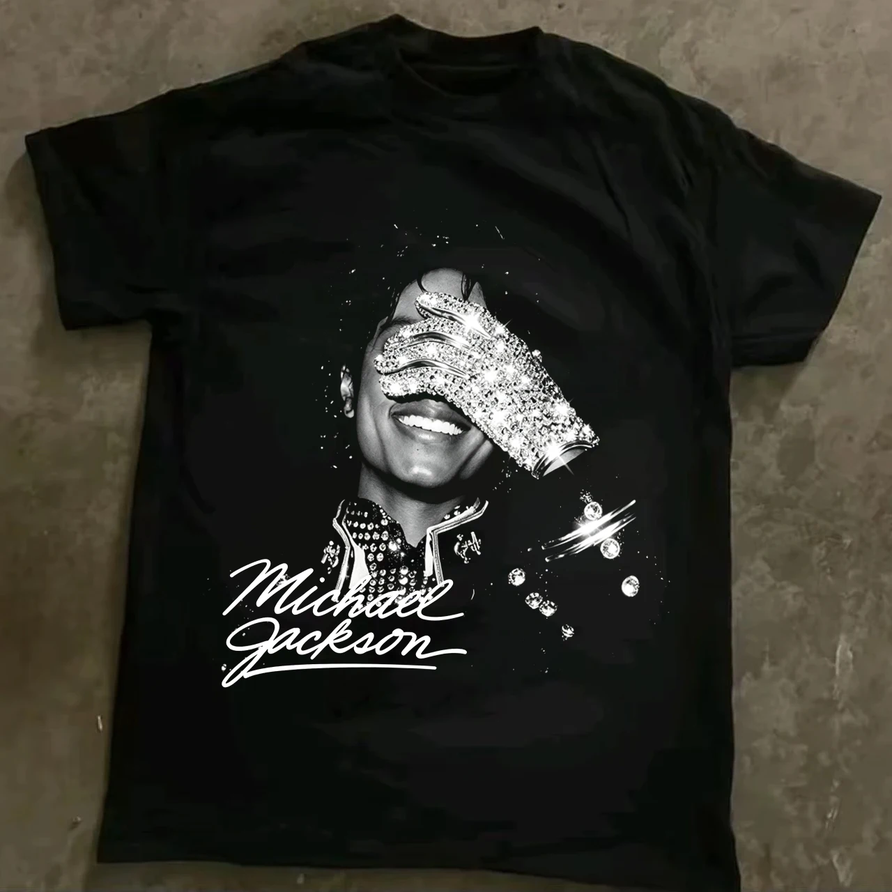 Image of Sommer Herren MJ Michael Jackson Bedrucktes Baumwoll-T-Shirt mit O-Ausschnitt und kurzen Ärmeln, Unisex Mode Hip-Hop T-Shirt, Fan-Geschenk