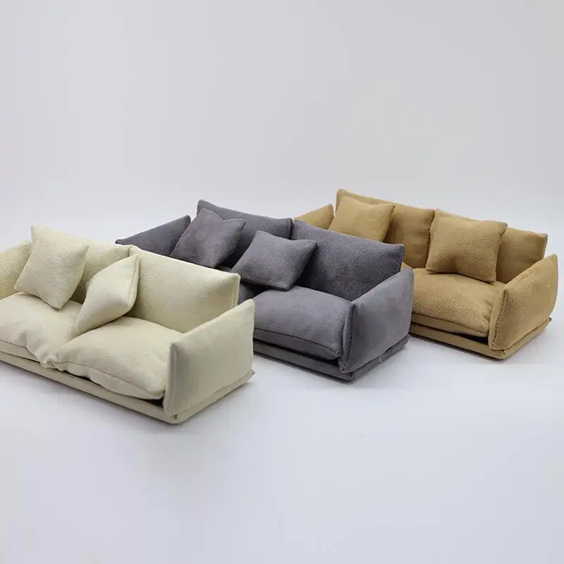 Conjunto de Brinquedos de Faz de Conta para Crianças 1:12 Mini Móveis de Casa de Bonecas Sofá de Couro Italiano Simulação Miniatura Cadeiras de Sala de Estar Decoração-Brinquedo