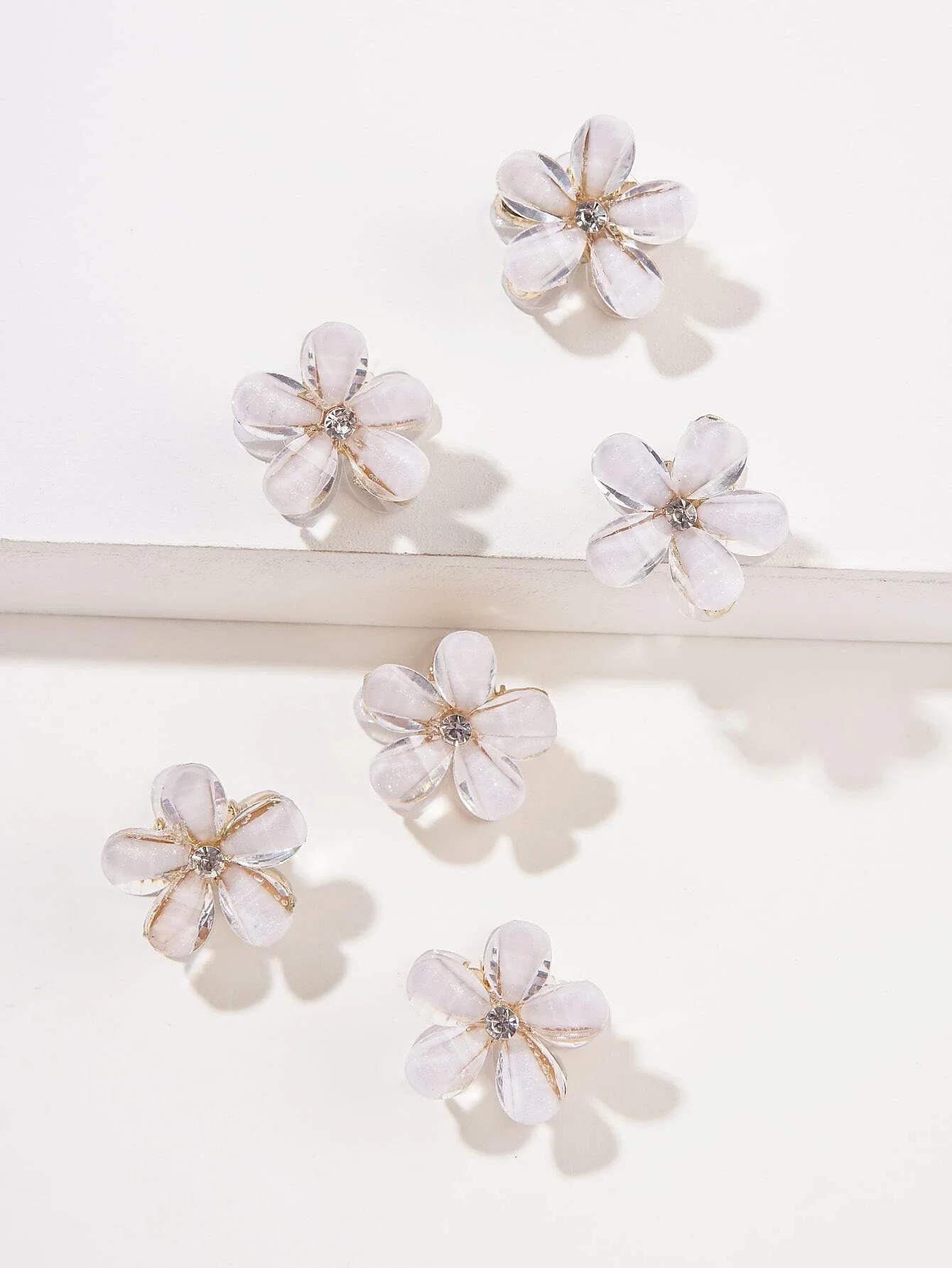 6pcs/Pack White Faux Crystal Flower Hair Clips For Girls' Hair Accessories, Including Side Hair Clips, Bangs Clips, Princess Hea