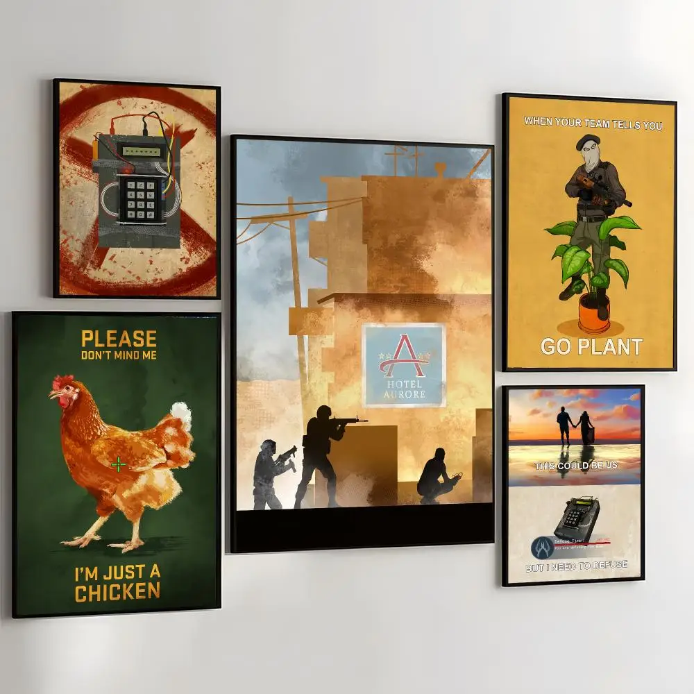 Hot C-Counter-Strike CS2 Painting Calligraphy Self Adhesive Wall Art Waterproof Print For Bedroom Living Room Hallway Home Decor