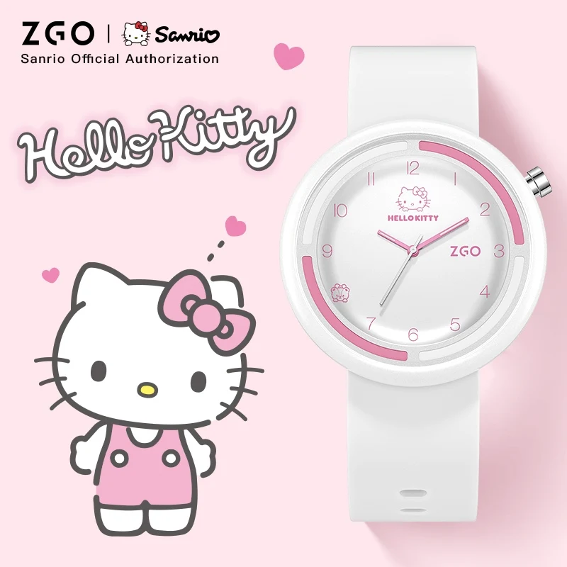 ZGO X Hello Kitty Sanrio Ladies Watch Cute And Simple Silicone Strap Luminous. Waterproof Quartz Wristwatch Gift 2135