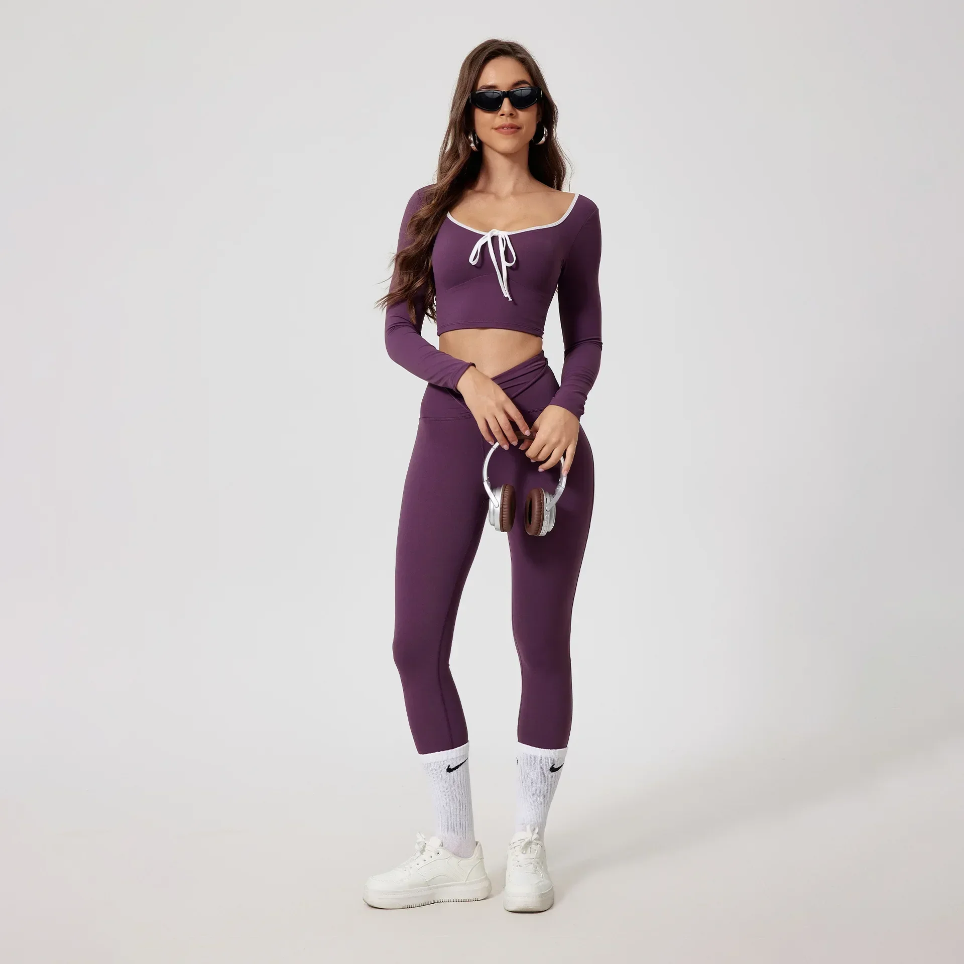 Seamless Yoga Sets Sports Fitness High Waist Hip Raise Pants Long-Sleeved Suit Running Workout Gym Leggings Set for Women image 3