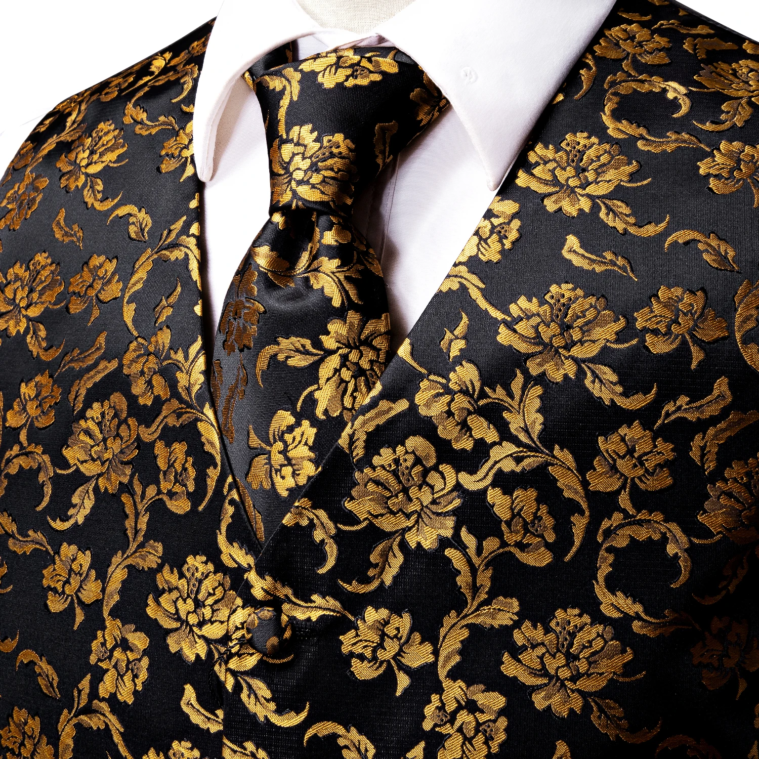 Herrenwesten Jacquard-Weste Krawatte Einstecktuch Manschettenknöpfe Brosche Set für Herren Anzug Ärmellose Jacke Hochzeit Geschäft Party – Detail 8
