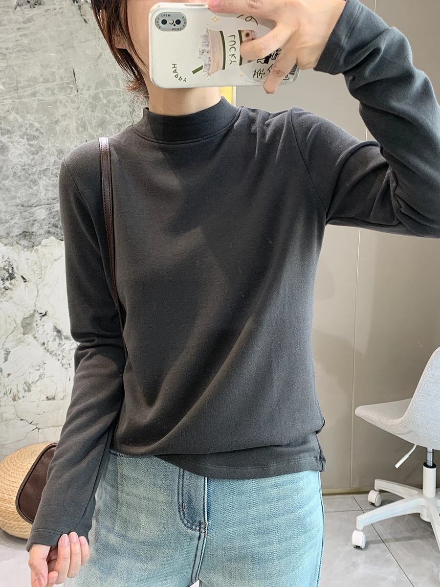 

Fce Lined Elastic Slim Fit Soft Thi Long Sve f High Ne Base irt Женская осенне-зимняя теплая внутренняя одежда Brued Ts...