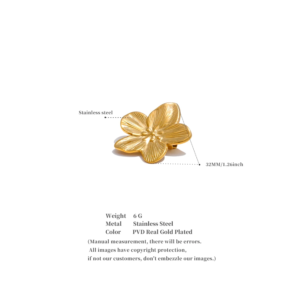 Yhpup Hot Style Stainless Steel Metal Flower Brooch Pin 18K PVD Plated Clothing Accessories Waterproof Fashion Jewelry Gift