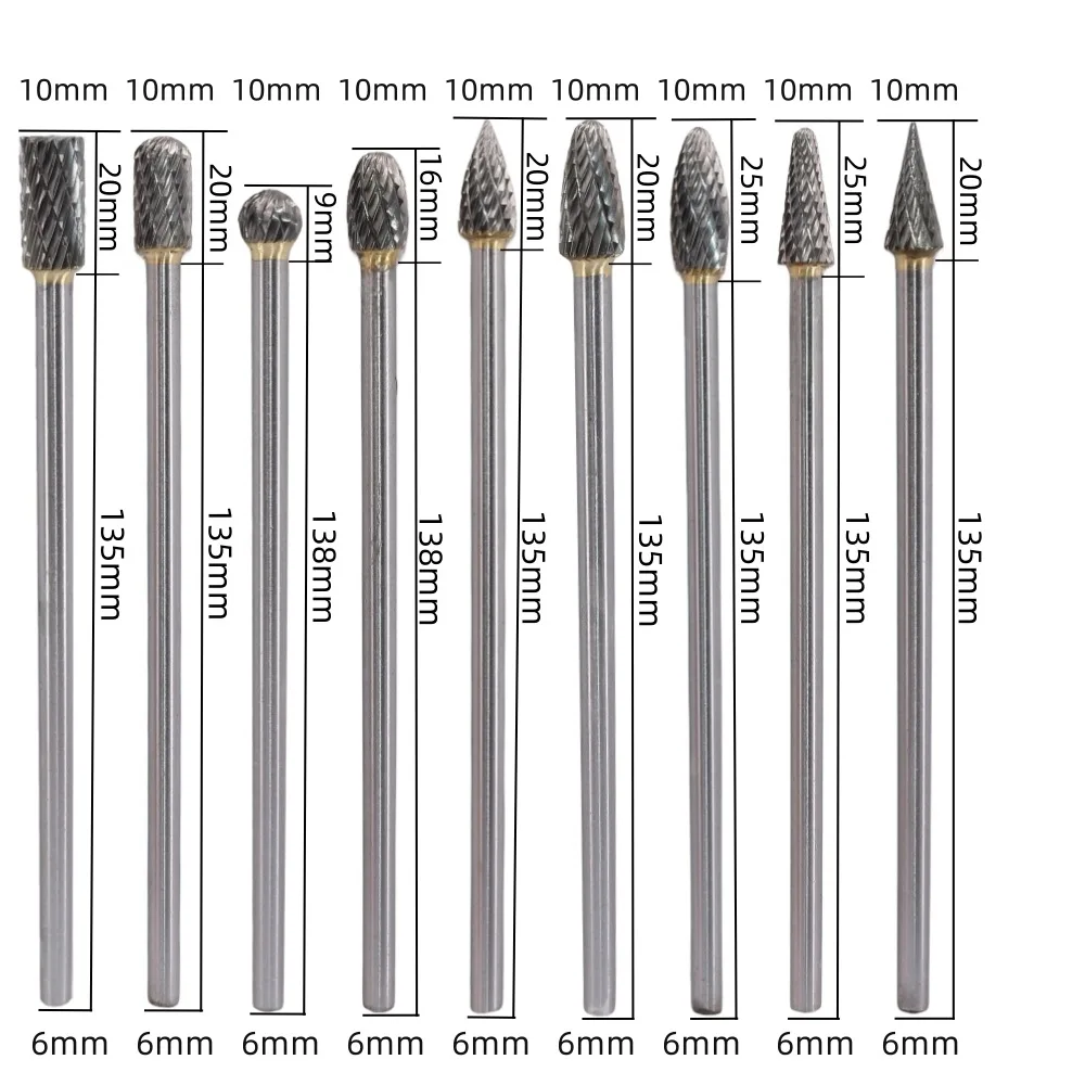 150mm Extra Long Shank 6x8/10m  Double Tungsten Carbide Burr Die Grinder Abrasive Tool Rotary Cutter Wood Steel Metalworking