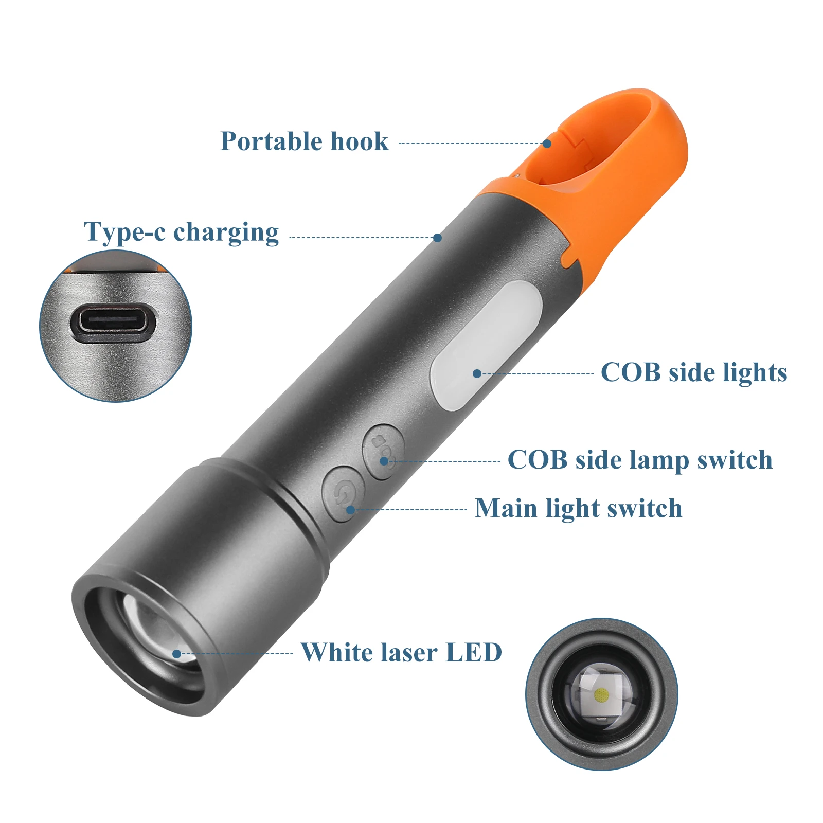 LEP White Laser Flashlight High Powerful Torch Usb Rechargeable Flash Light 18650 Waterproof Zoomable Hunting COB Lantern