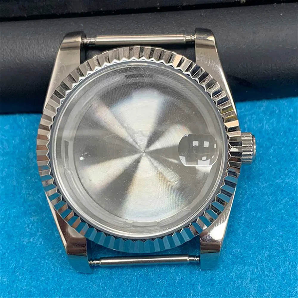 36mm Stainless Steel Watch Case For 8215 2813 8205 8200 Movement Fluted Bezel Mineral Glass Mirror Case Watch Parts