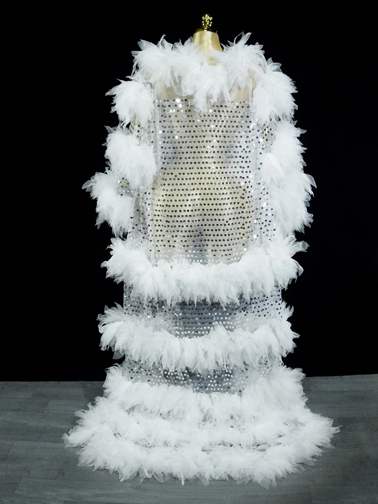Sparkly Sequin Tassels Jacket Long Sleeve Silver Extra Large Coat Men Singer Show Costume Evening Dance Stage Celebrate Outfit