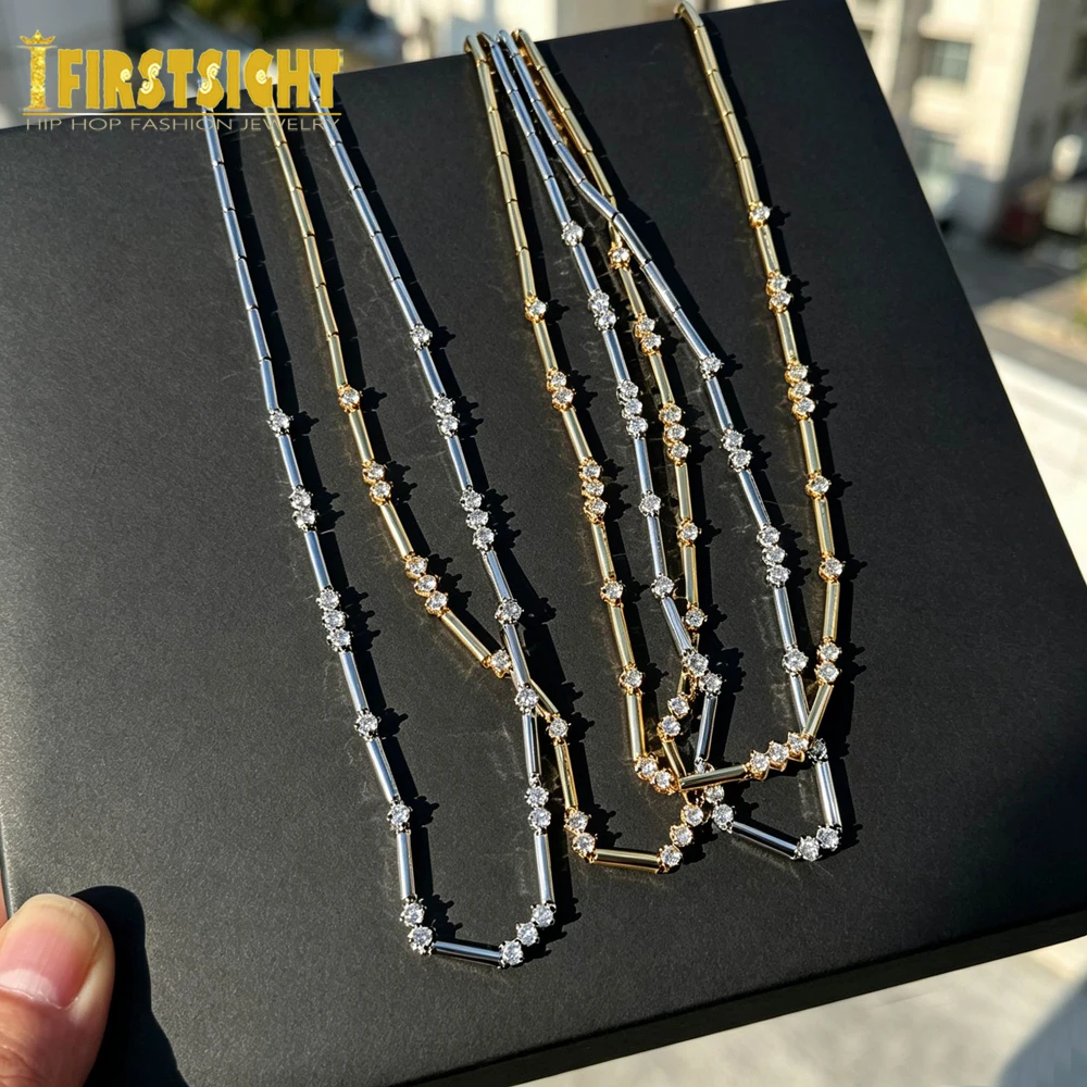 2026 Neue Hochglanz-Bar-Link-Kette Choker Halskette Gold Silber Farbe Kubisches Zirkonia CZ Charm Damen Modeschmuck