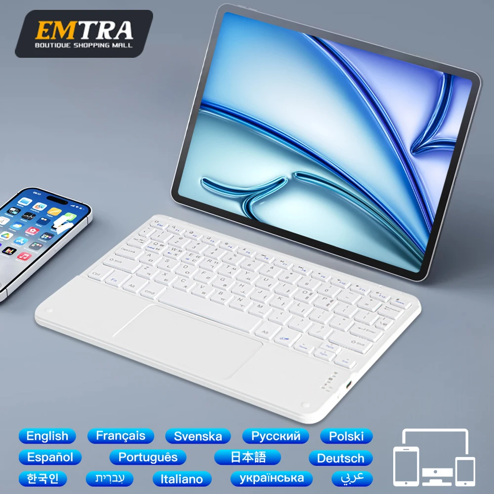 English Bluetooth Keyboard for iPad Air Pro Mini Wireless Rechargeable Touch Gestures Keyboard for Phone Tablet Laptop Universal