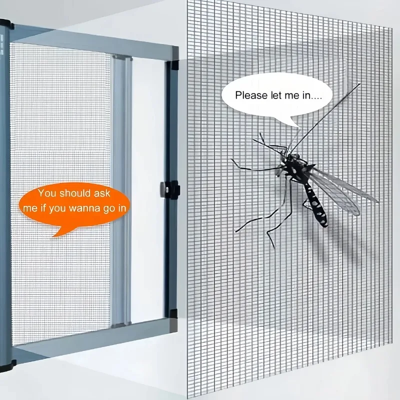 Interchangeable Window Screen Mesh Grid  Wrinkle-Resistant PVC Mosquito Net Semi-Transparent Grid Pattern for Bedroom & Kitchen