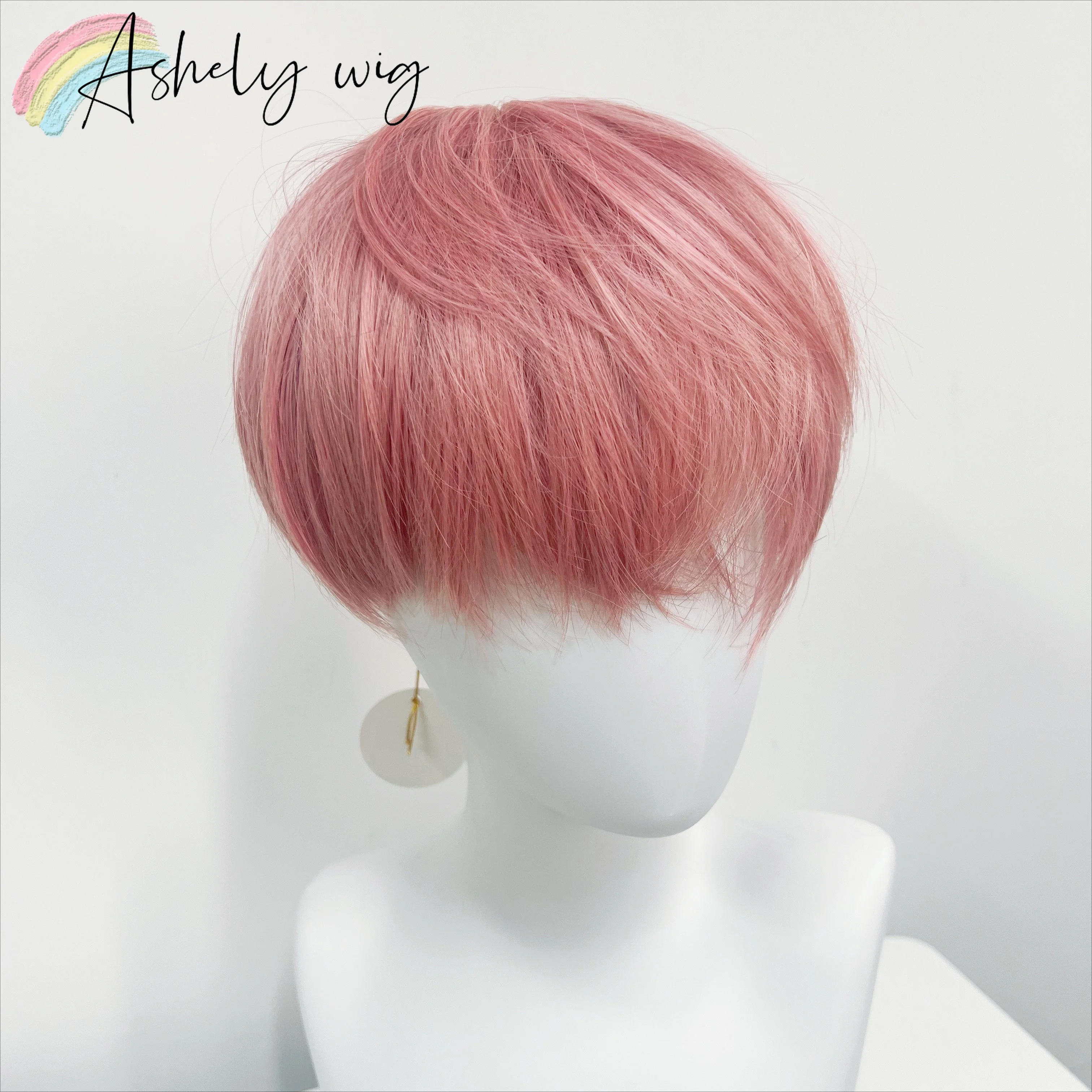 Pink Short Wig for Boy Men Cool Cosplay Blonde Pink Wigs 6inch Synthetic Wig Heat Resistant Fiber Peruca Cacheada Sintetica