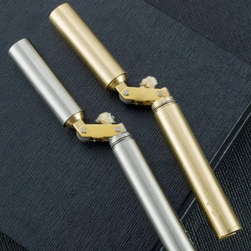 Retro Brass Kerosene Lighter Nunchaku Style Free Fire Grinding Wheel Flint Cigarette Lighter Gasoline Lighter Gadget for Men