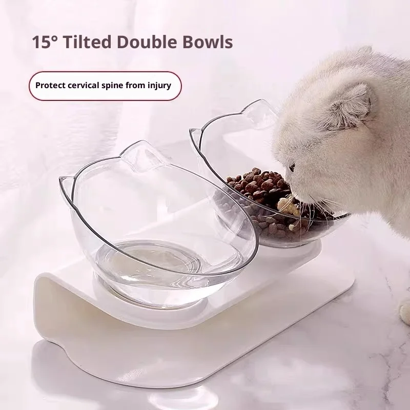 

Миска для кошек, миска для собак, двойная миска для домашних животных, защита шейных позвонков, защита от завязок, наклонная миска для корма для кошек