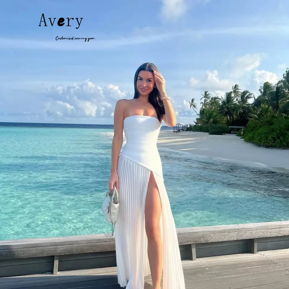 Avery-vestidos de noche formales con hombros descubiertos, vestido de lujo 2025, vestido de fiesta elegante de lujo con abertura lateral y parte superior de tubo hecho a medida para mujer