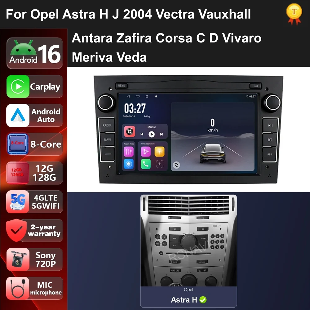 Car Radio Android 16 For Opel Vauxhall Astra H Vectra Antara Zafira Corsa C D Vivaro Meriva 2003-2011 carplay Android auto RDS