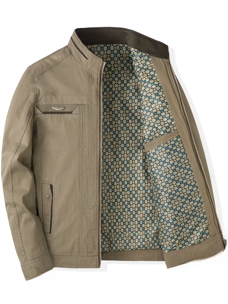 

Pure Cotton Jaet for Fathers Spring Autumn Middle-Aged Men's Faion Ci Casual Sle Long Sve Zipper Closure Coat