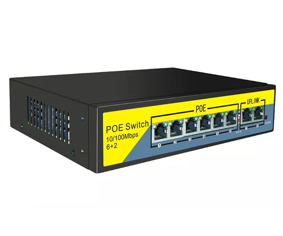 100Mbps 48V POE Switch AI Smart Switch 6Port POE +2UPLINK Ports  For IP Camera/Wireless AP/CCTV Camera