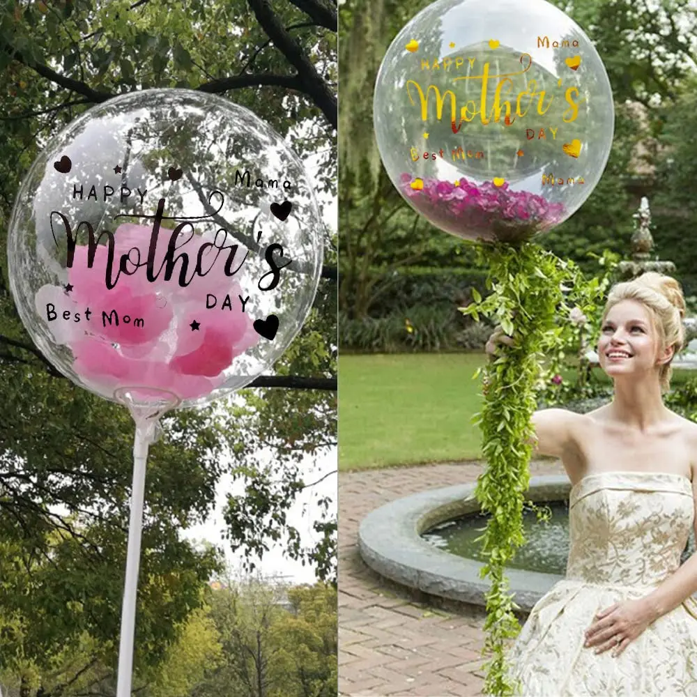 6pcs Mother\'s Day decorations Happy father Balloon Stickers Gold Black DIY ballons stickers Mother Birthday Party Decoration