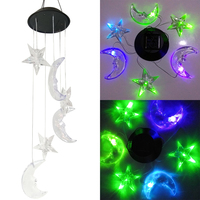Solar Wind Chime Light LED Moon Star Hanging Lights Balcony Garden Decoration Color Changing Night Outdoor Festival Lighting