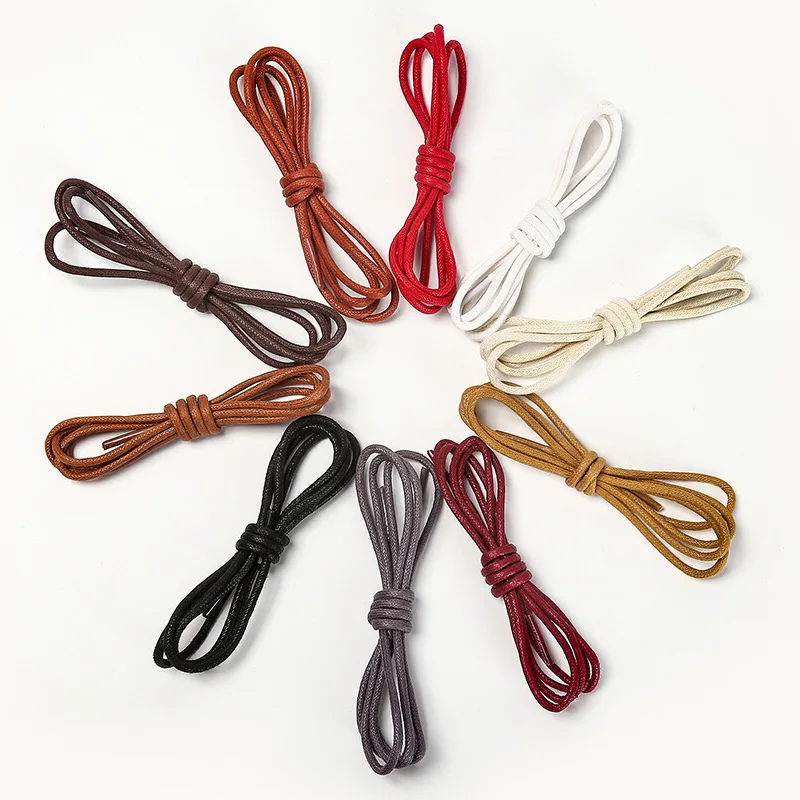 1Pair Cotton Waxed Shoelaces Round Oxford Shoe Laces Boots Laces Waterproof Leather Shoelace Round Sports Running Rope Shoe Lace