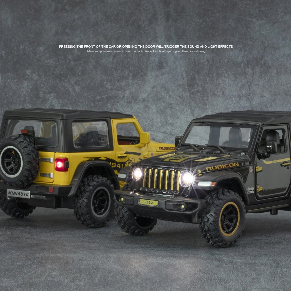 1:32 Jeep Wrangler Rubicon Alloy Model Car Metal Diecast Collection Vehicle Simulation Sound Light Toy Pull Back Children Gifts