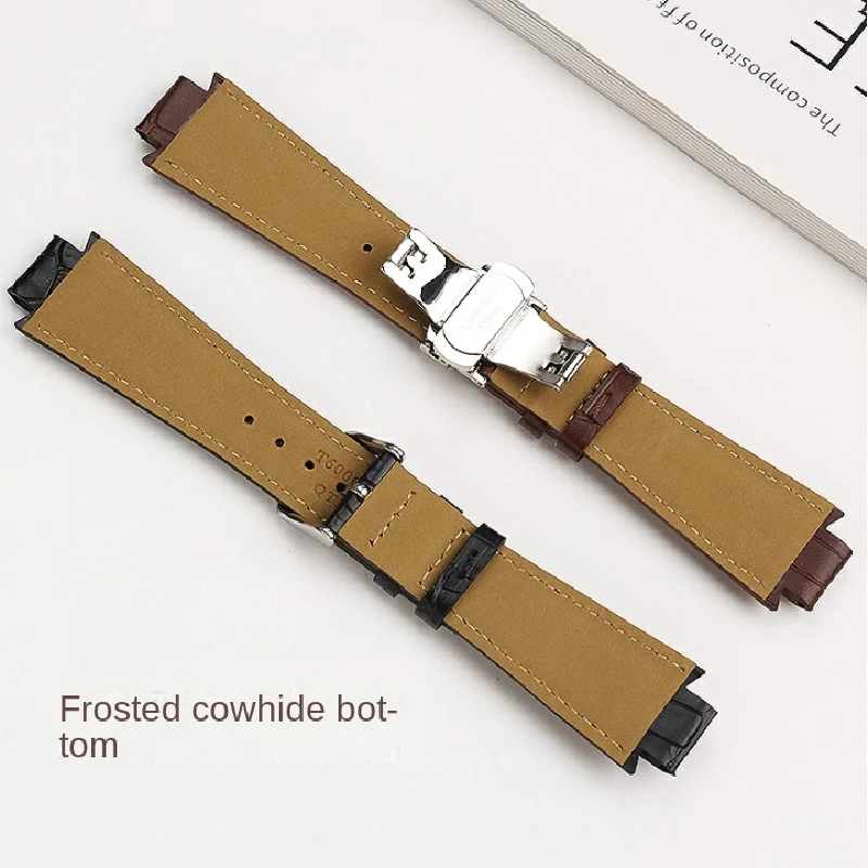 24x14mm Cowhide Leather Strap Watchband for Tissot 1853 T60 series T60.1513 581 Black Convex End Watchband L875/975K Bracelet