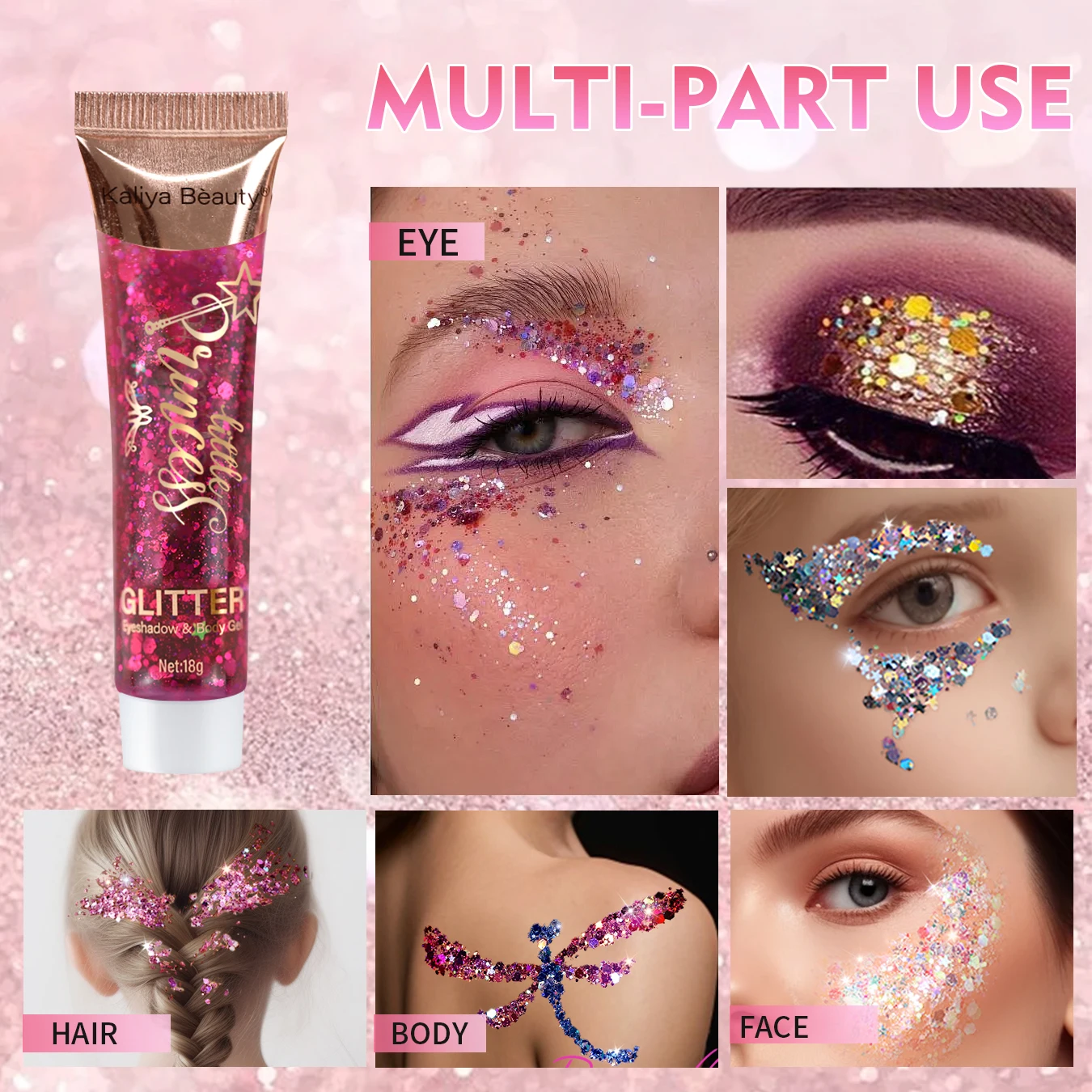 6PCS glitter gel  sparkle sparkle lasting make-up a wash for face, hair, stage show, carnival necessities