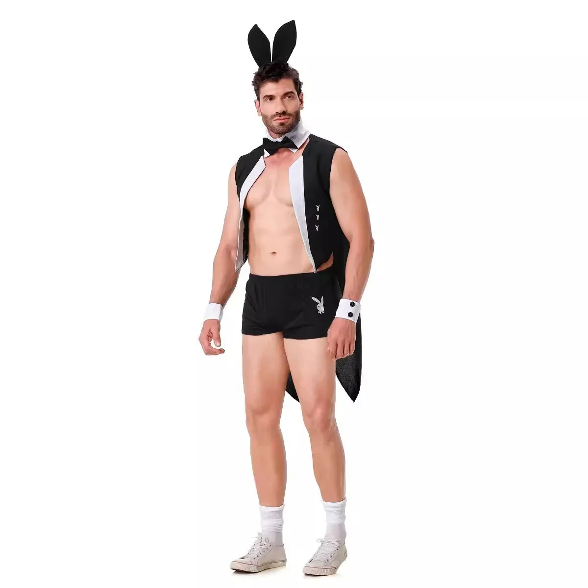 Men Sexy Outfits Lingerie Set Male Maid Cosplay Outfits Bunny Party Role Play Costume Waiter Lingerie Men Head Wear