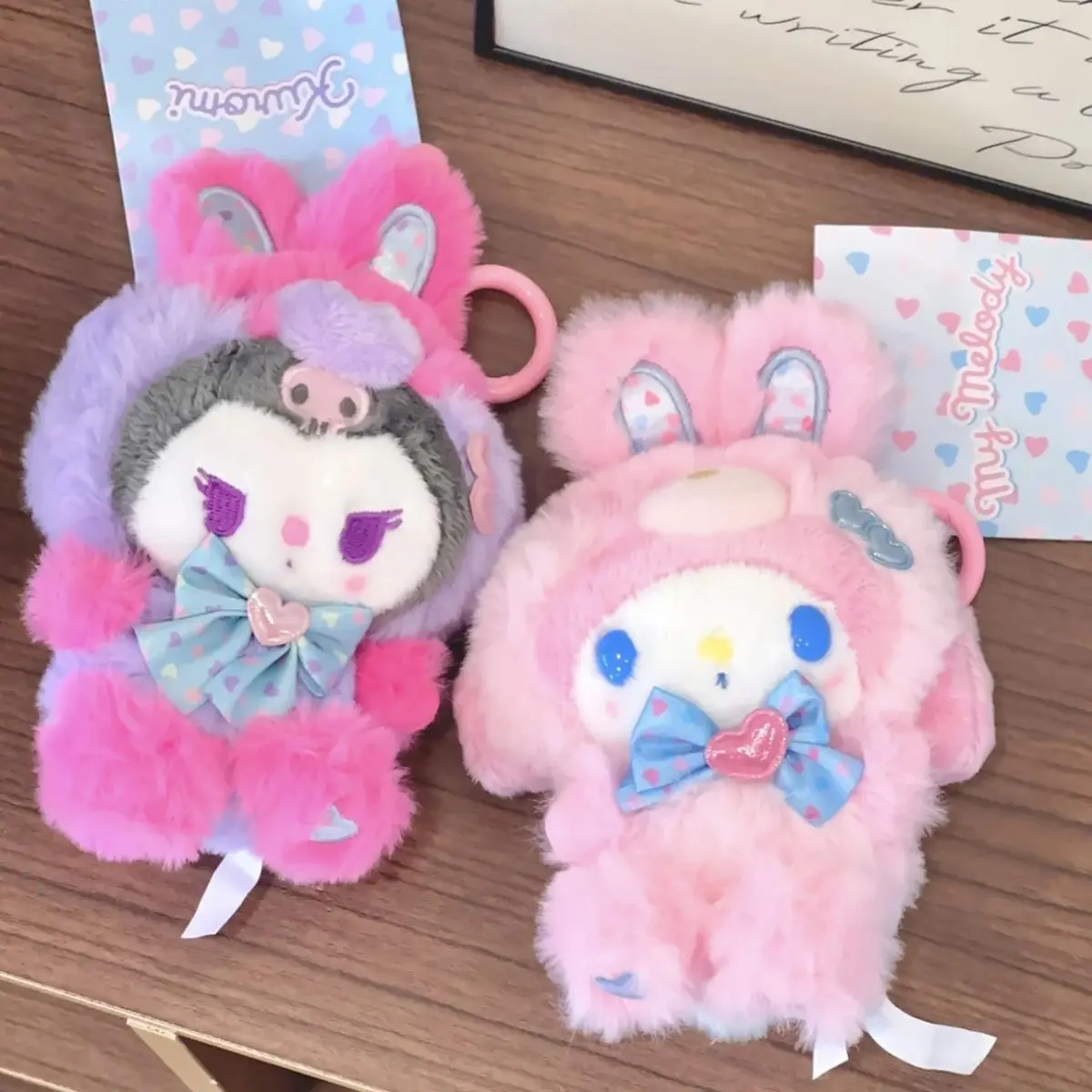 Sanrio Kuromi Cross-Dressing Spring Colorful Rabbit Plush Keychain Car Key Pendant Backpack Decoration Commemorative Collectible