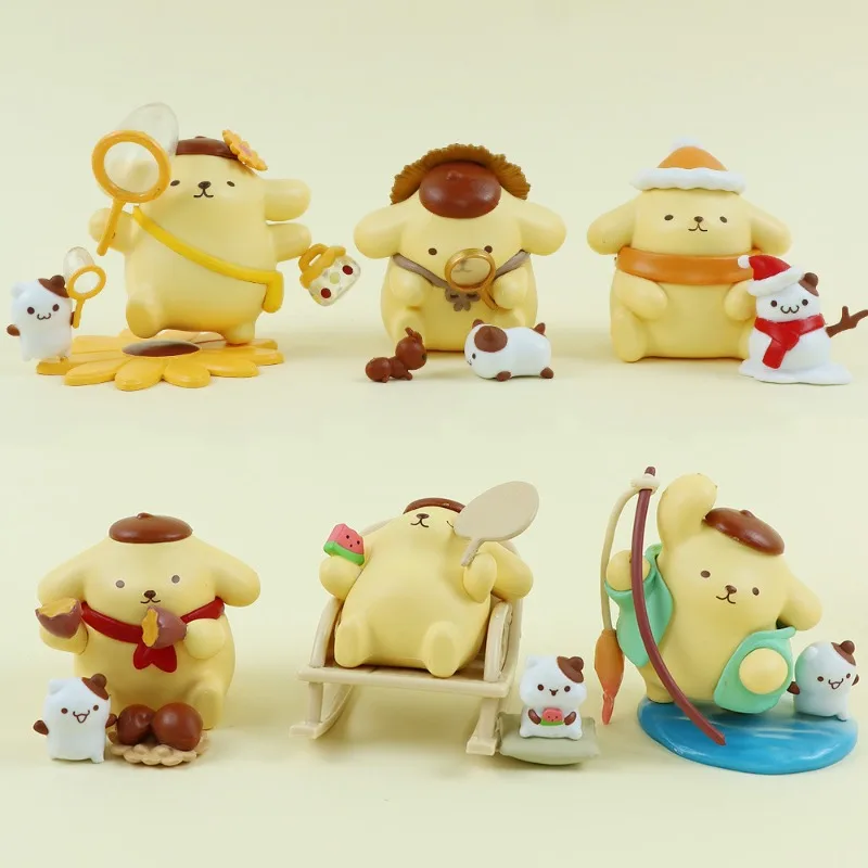 Bonito pudim cão infância quatro estações série caixa cega maré jogar sanrio figura periférica ornamento de mesa presente