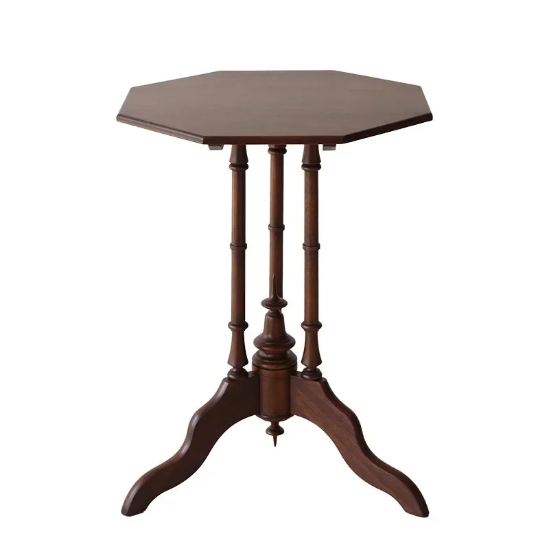 Ośmiokątny stolik kawowy z litego drewna w stylu retro, mały stolik kawowy do salonu, na balkon, stolik boczny, mały stolik w stylu amerykańskim.