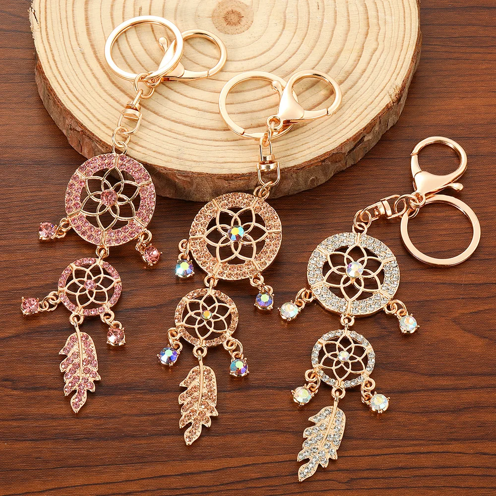 Dream Catcher keychain niche design sense diamond-encrusted hollow bag pendant exquisite small gift Jewelry Women Accessories