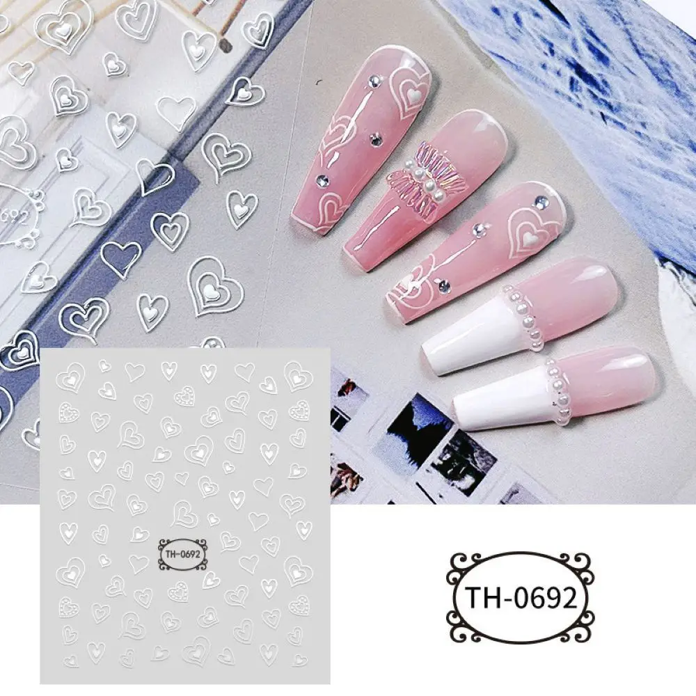 Sliders Star Design Ultra Thin Love Heart White 5D Nail Stickers