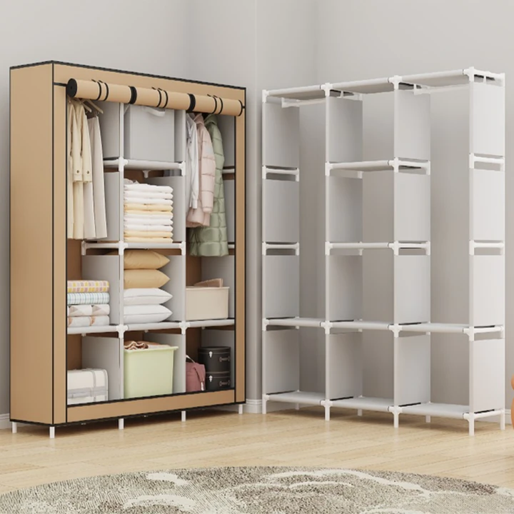 Large Wardrobe Dustproof Wardrobe Floor Standing Fabric Wardrobe Multilayer Organizer Closet Large Capacity Bedroom Storage