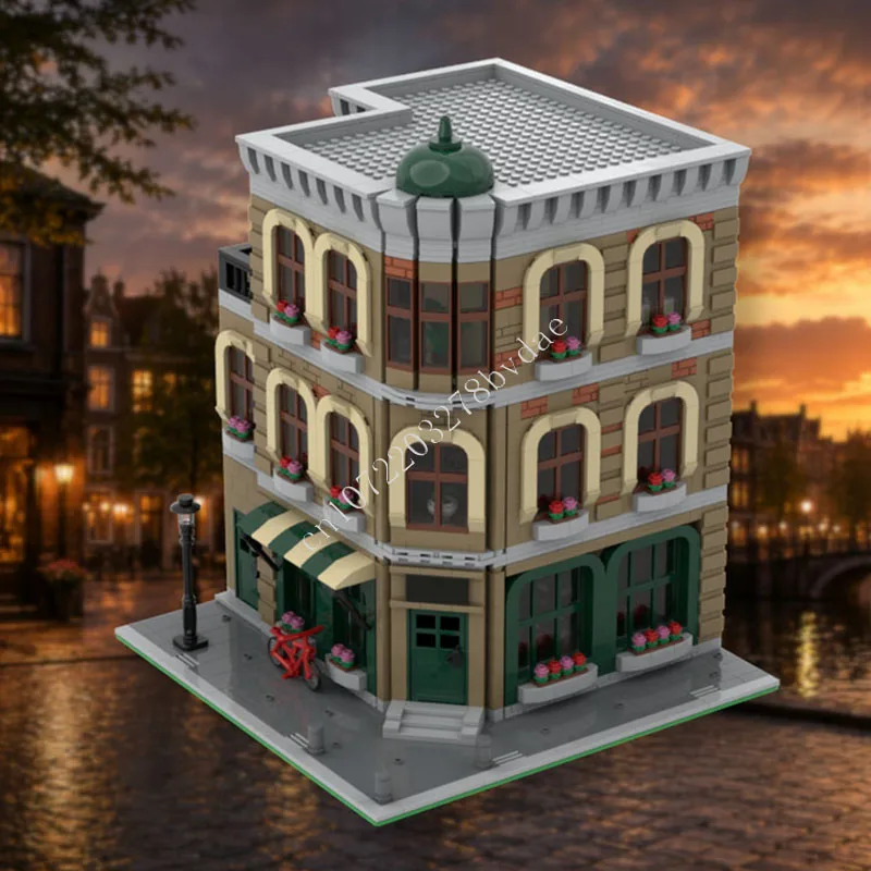 3492 PCS European Corner Bookstore Building Blocks Set City Street View Model Toy Collection Gift for Adults Birthday Decoration