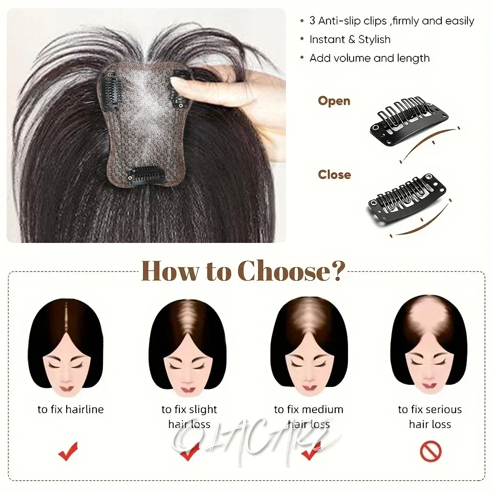 OLACARE Synthetic Topper Hairpiece False Bang Clip-In Bangs Extension Natural Fake Fringe Invisible Clourse Hairpiece for Women