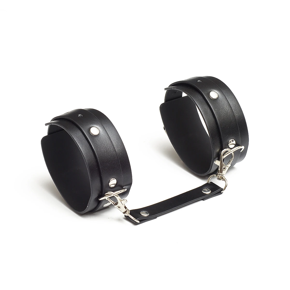 

A pair long black pu oil side sex handcuffs couple body bondage sexy toy accessories soft comfort shackles