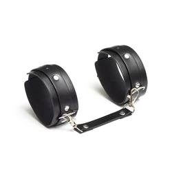 A pair long black pu oil side sex handcuffs couple body bondage sexy toy accessories soft comfort shackles