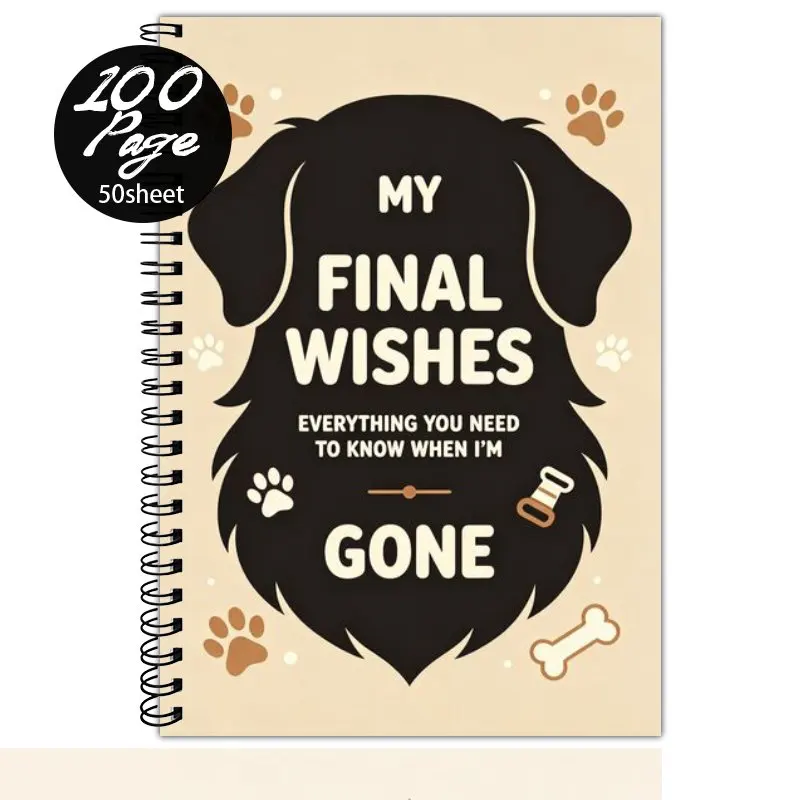 A5 Spiral Notebook,Funny End of Life Planner Final Wishes Planning Guide, Cute Dog Pattern Guided Final Arrangements