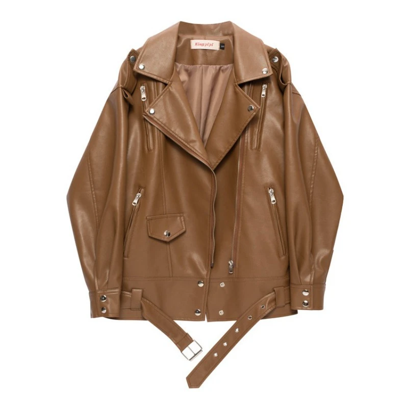 Rock and Roll vestes en simili cuir pour femmes ample surdimensionné Design Punk veste de moto en cuir PU à manches longues veste en polyuréthane