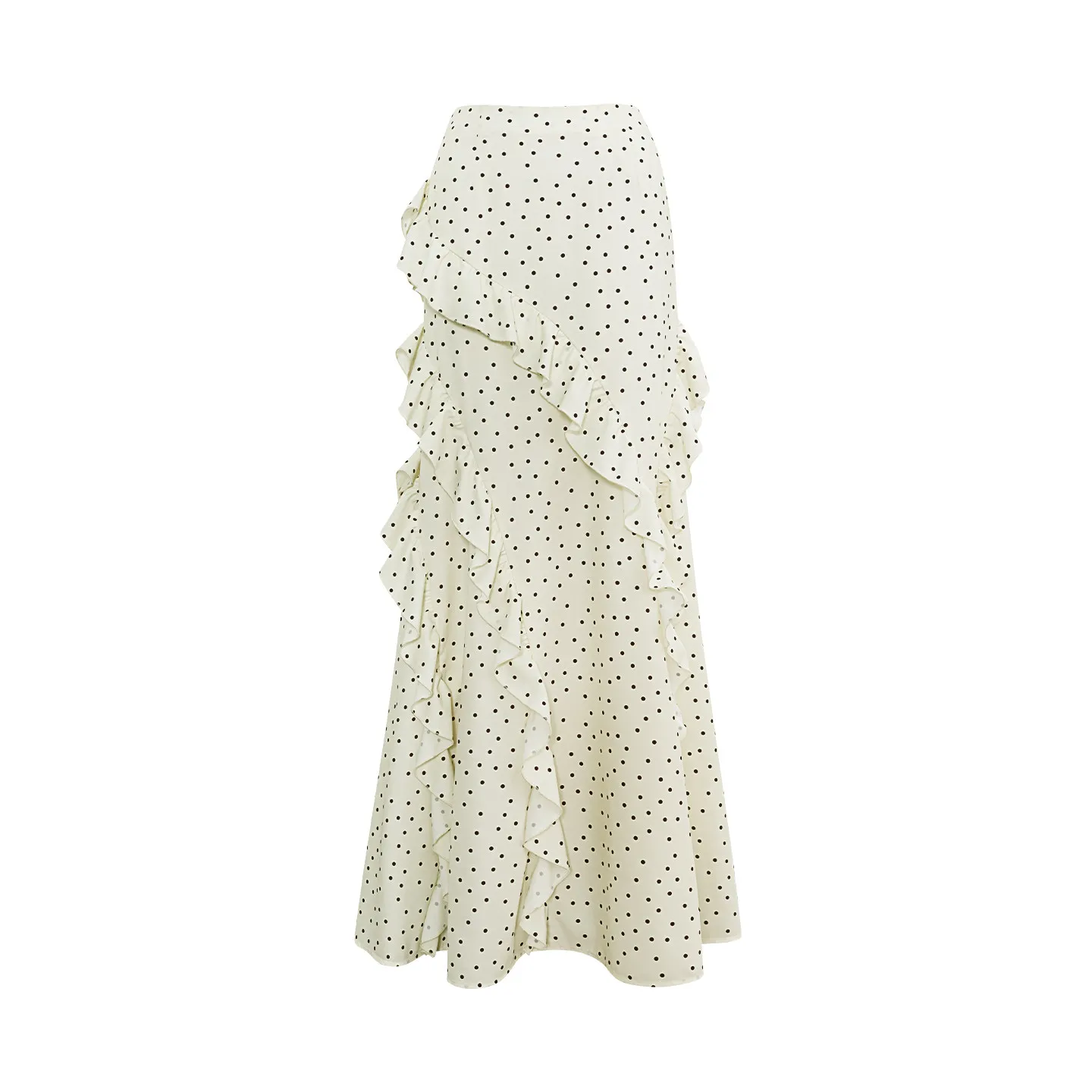 AEL Original French Polka Dot Seaside Vacation Style Kleid für Damen, 26, Sommer, beige Rock mit Rüschenrand-Design – Detail 7
