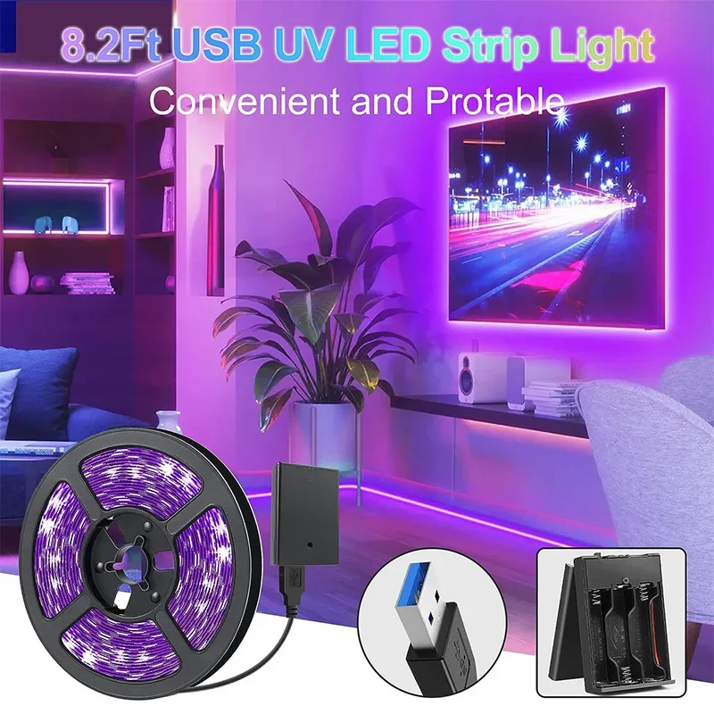 UV LED Light Strip Flexible LED Strip Light Ultraviolet UV Lamp 395-405nm Black Light 2835 SMD DC5V LED Ribbon For Glow Party