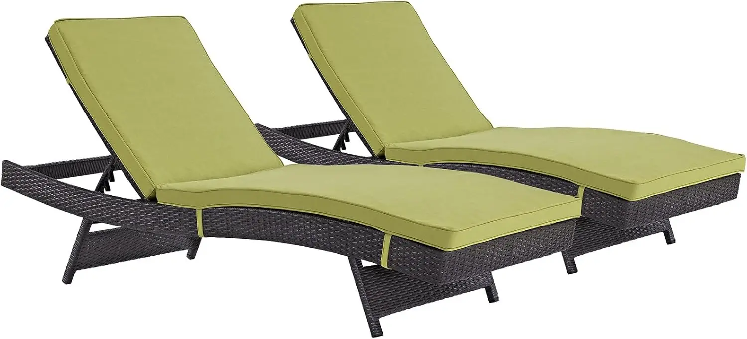 Modway Roept Rieten Rotan Buitenterras Chaise Loungestoelen Bijeen In Espresso Mokka-Set Van 1/2/4/6