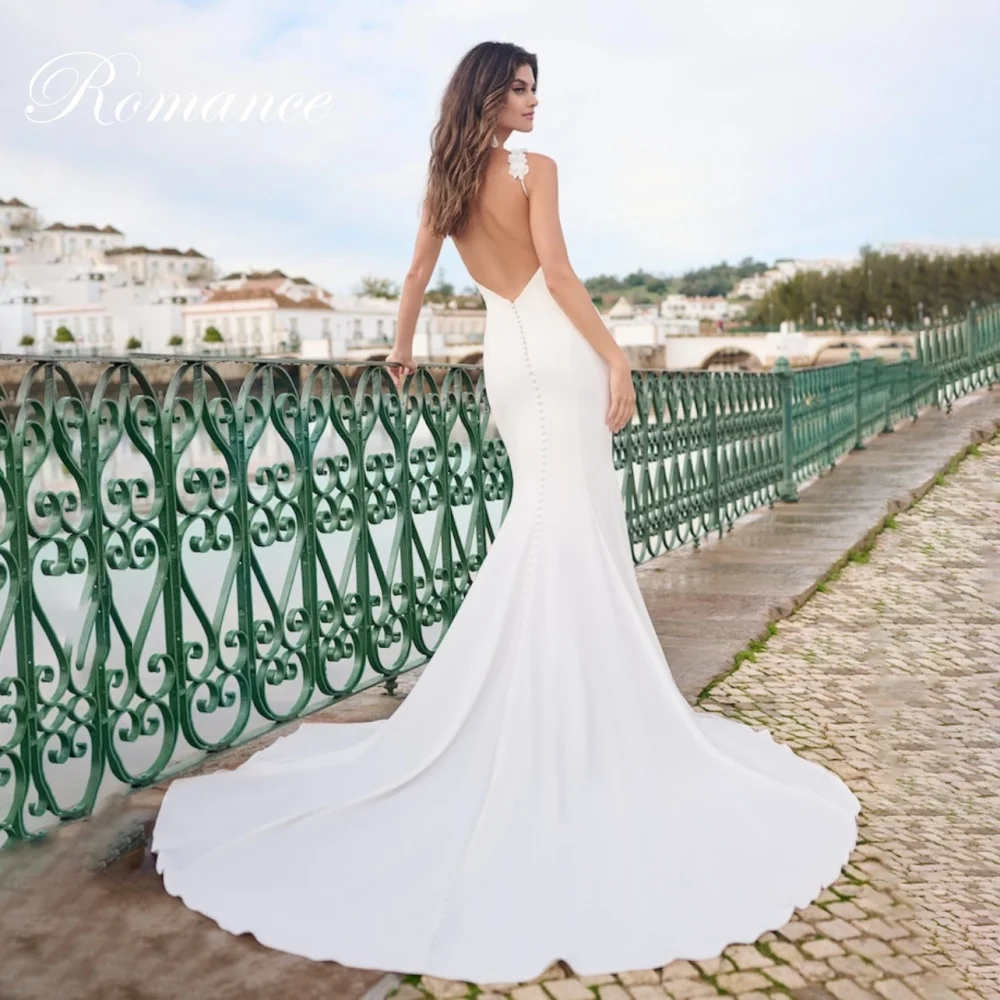 Simple Boat-Neck Appliques Mermaid Wedding Dresses Women 2026 Spaghetti Straps Open Back Buttons Vestidos De Novia Customized